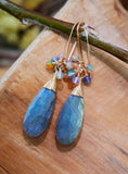 Labradorite, Black Opal Cluster Earrings Gold
