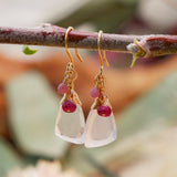 Rose Quartz, Ruby, Pink Sapphire, Drop Earrings Gold