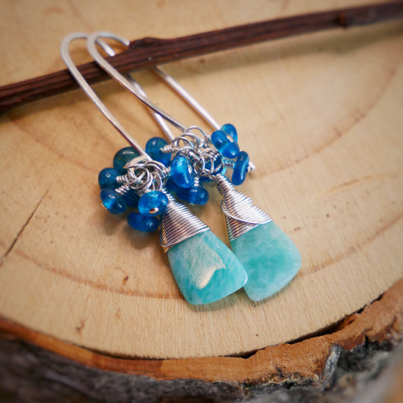 Amazonite, Apatite Cluster Earrings Silver