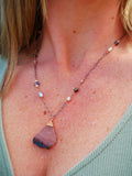 Agate Slice, Freshwater Pearl Necklace Silver and Rose Gold