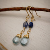 Topaz and Sapphire Drop Earrings Gold