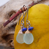 Chalcedony, Lapis Drop Earrings Silver and Rose Gold