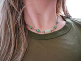 Green Chalcedony Necklace Silver and Gold