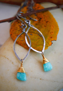 Amazonite Leaf Hoops Silver and Gold