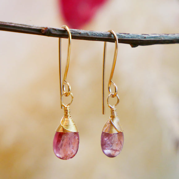 Pink Spinel Drop Earrings Gold
