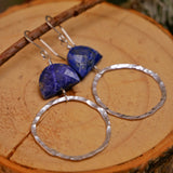 Lapis Hammered Abstract Hoops Silver