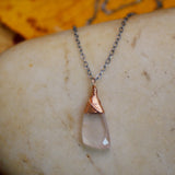 Rose Quartz Pendant Necklace, Silver and Rose Gold