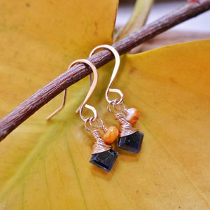 Kyanite, Spiny Oyster Drop Earrings Rose Gold
