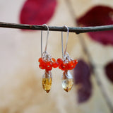 Citrine and Carnelian Cluster Earrings Silver