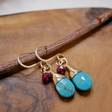 Turquoise and Pink Sapphire Drop Earrings Gold