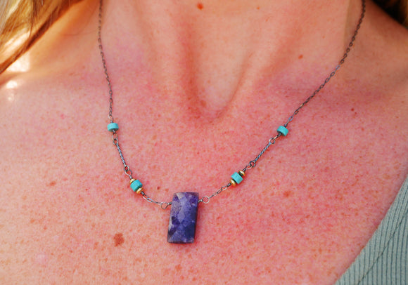 Sodalite, Turquoise Necklace Silver and Gold