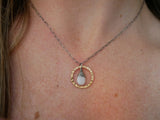 White Fire Opal Hoop Pendant Necklace Silver and Gold