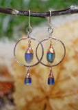 Labradorite, Kyanite, Hammered Hoops, Sterling, 14k Rose Goldfill