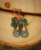 Grandidierite, Green Onyx Cluster Earrings Rose Gold
