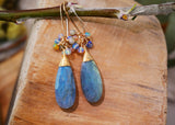 Labradorite, Black Opal Cluster Earrings Gold