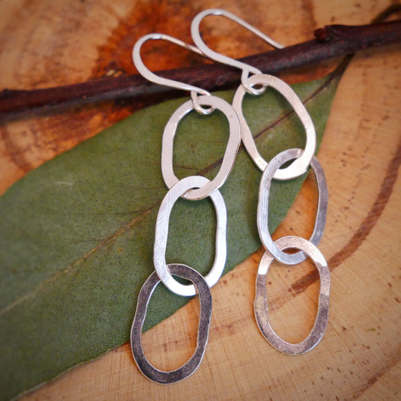 Abstract Small Chain Link Earrings Silver