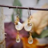 Green Amethyst, Freshwater Pearl, Smokey Quartz Cascading Earrings Silver and Gold