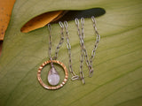 White Fire Opal Hoop Pendant Necklace Silver and Gold