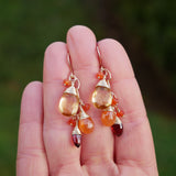Citrine, Orange and Red Garnet, Carnelian Cluster Earrings Gold