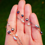 Agate Slice, Freshwater Pearl Necklace Silver and Rose Gold