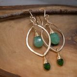 Chrysoprase and Chrome Diopside Leaf Hoops Gold
