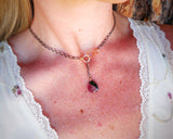 Watermelon Tourmaline Front Hook Drop Necklace Silver and Gold