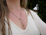 Smokey Quartz, Pearl Abstract Necklace Silver and Gold