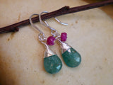 Grandidierite, Pink Sapphire Drop Earrings Silver