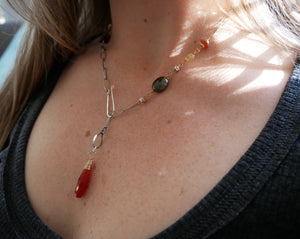 Carnelian, Green Sapphire Silver and Gold