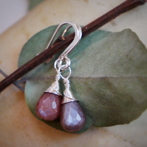 Chocolate Moonstone Drop Earrings Silver