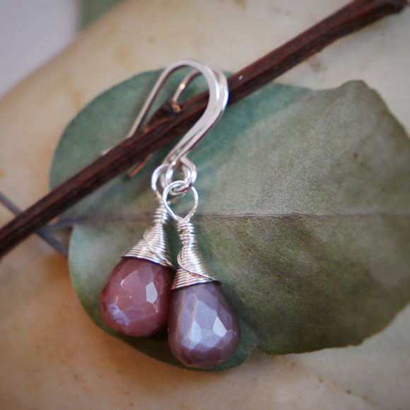 Chocolate Moonstone Drop Earrings Silver