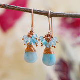 Larimar, Apatite Cluster Earrings Rose Gold