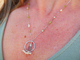 Green Kyanite, Tourmaline, Pearl Hammered Hoop Necklace