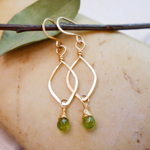 Peridot Leaf Hoops Gold