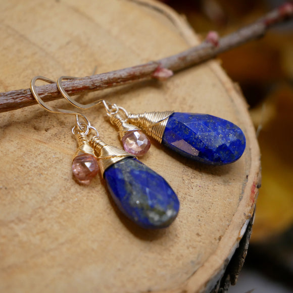 Lapis and Topaz Drop Earrings Gold