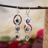 Freshwater Pearl Interlocking Hammered Hoop Earrings