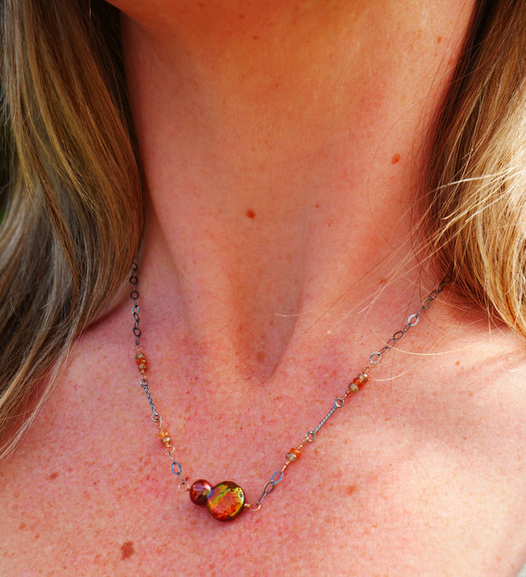 Freshwater Pearl, Tundra Sapphire Necklace Silver and Rose Gold