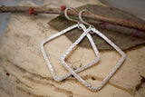 Silver Square Sandstone Hammered Hoops