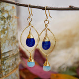 Lapis, Larimar Hammered Leaf Hoop Gold