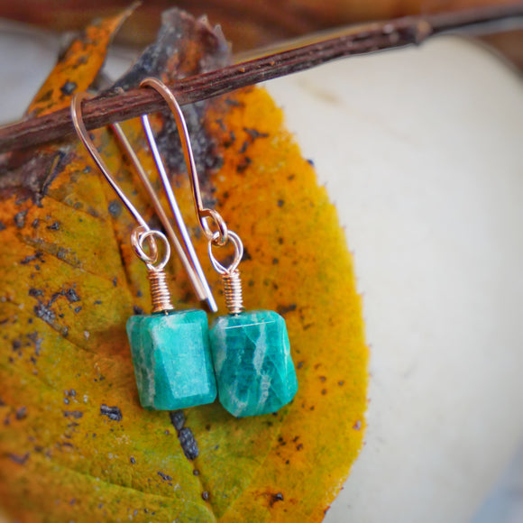 Amazonite Drop Earrings Rose Gold