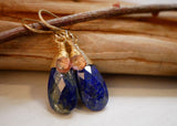 Lapis and Topaz Drop Earrings Gold