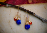 Lapis, Carnelian, Drop Earrings, Gold