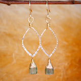 Green Kyanite Hammered Leaf Hoops Silver