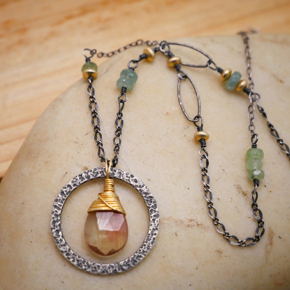 Andesine, Emerald Necklace Silver and Gold