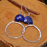 Lapis Hammered Abstract Hoops Silver