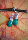 Chrysoprase, Tanzanite, Silver Drop Earrings