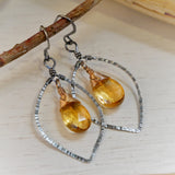 Citrine Leaf Hoops Silver and Gold