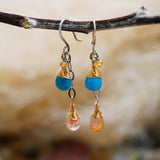 Turquoise, Sunstone, Citrine, Cascading Earrings Silver and Gold