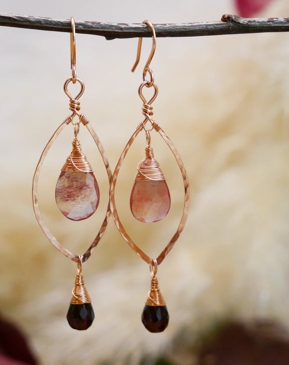 Andesine and Garnet Hammered Leaf Hoop