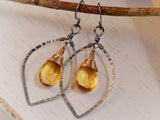 Citrine Leaf Hoops Silver and Gold